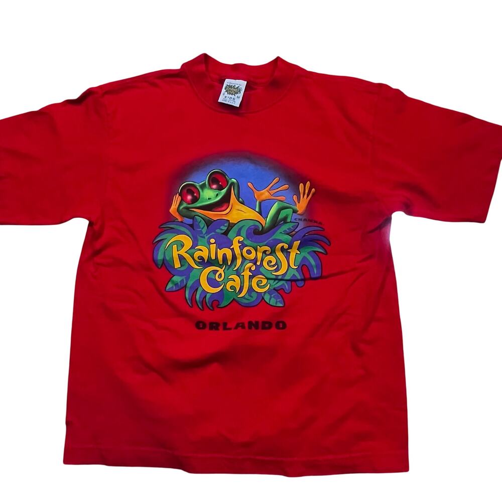 Vintage Rainforest Cafe Boys 8 Red Frog Tee Y2K Orlando Souvenir‎